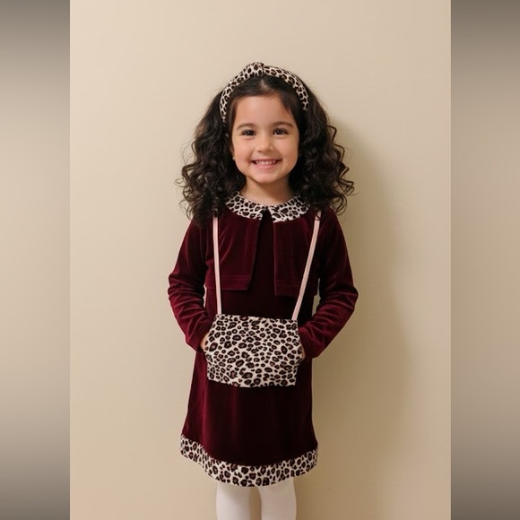 Special Occasion Long Sleeve Velvet Dress w/hand-warmer Muff - Picture 1 of 10